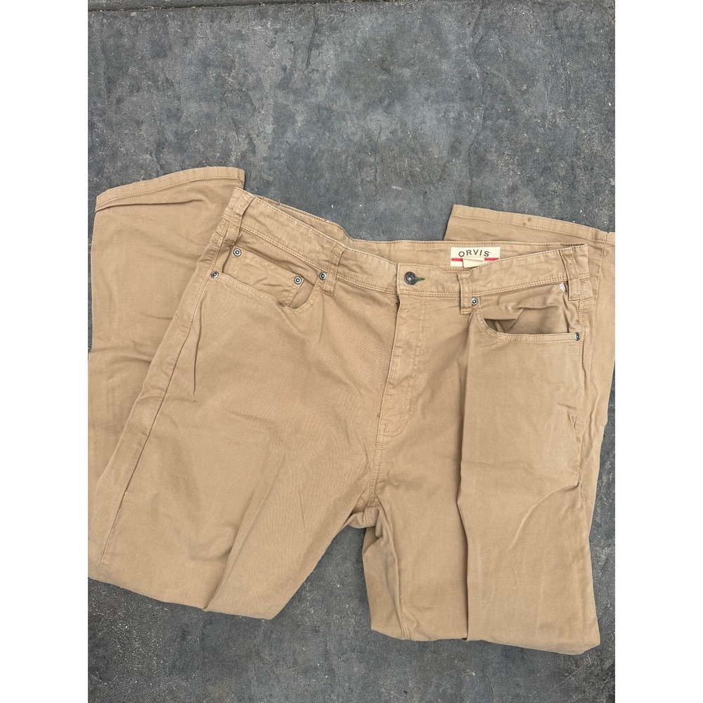 Orvis Mens Five Pocket Pants 36x30 Tan Khaki Straight Leg Twill Trousers